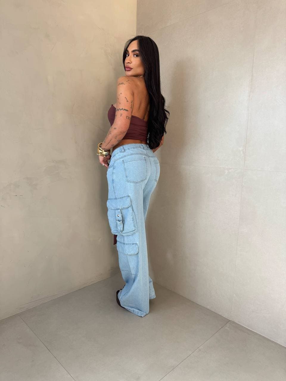 Cropped Poliamida Tomara Que Caia Amarração Marrom