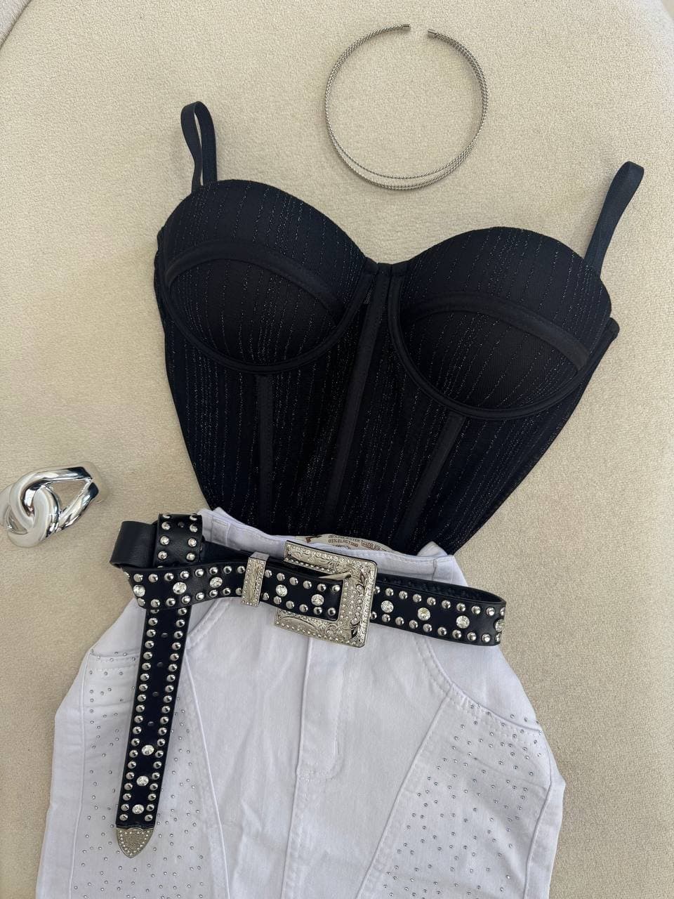 Saia Jeans Branca com Strass