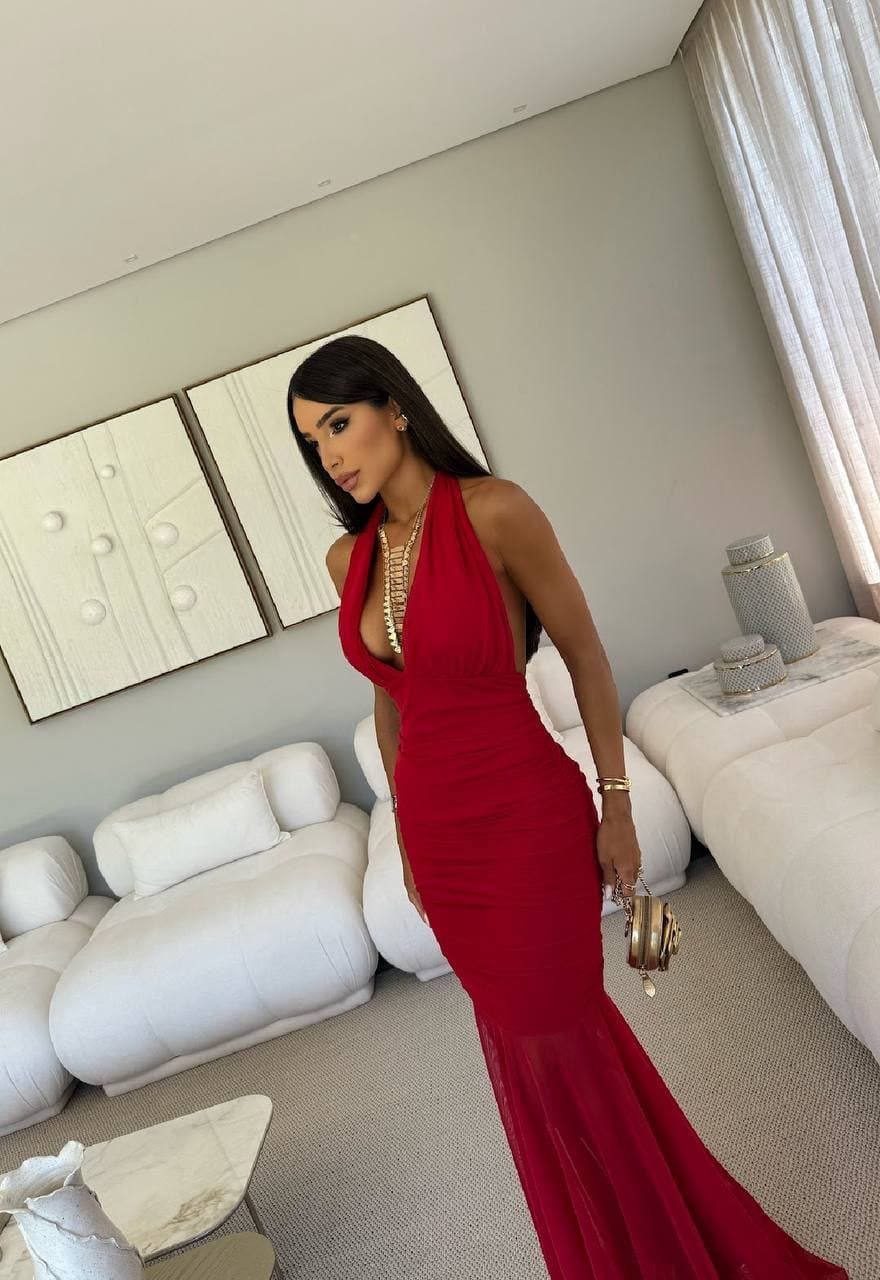 Vestido Longo Tule Aurora Vermelho