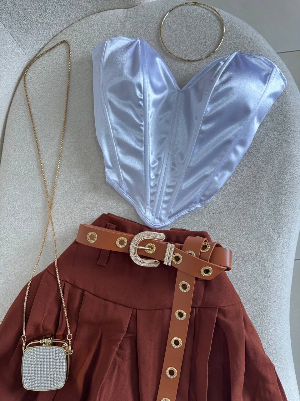 Saia com Shorts de Forro Colegial Marrom