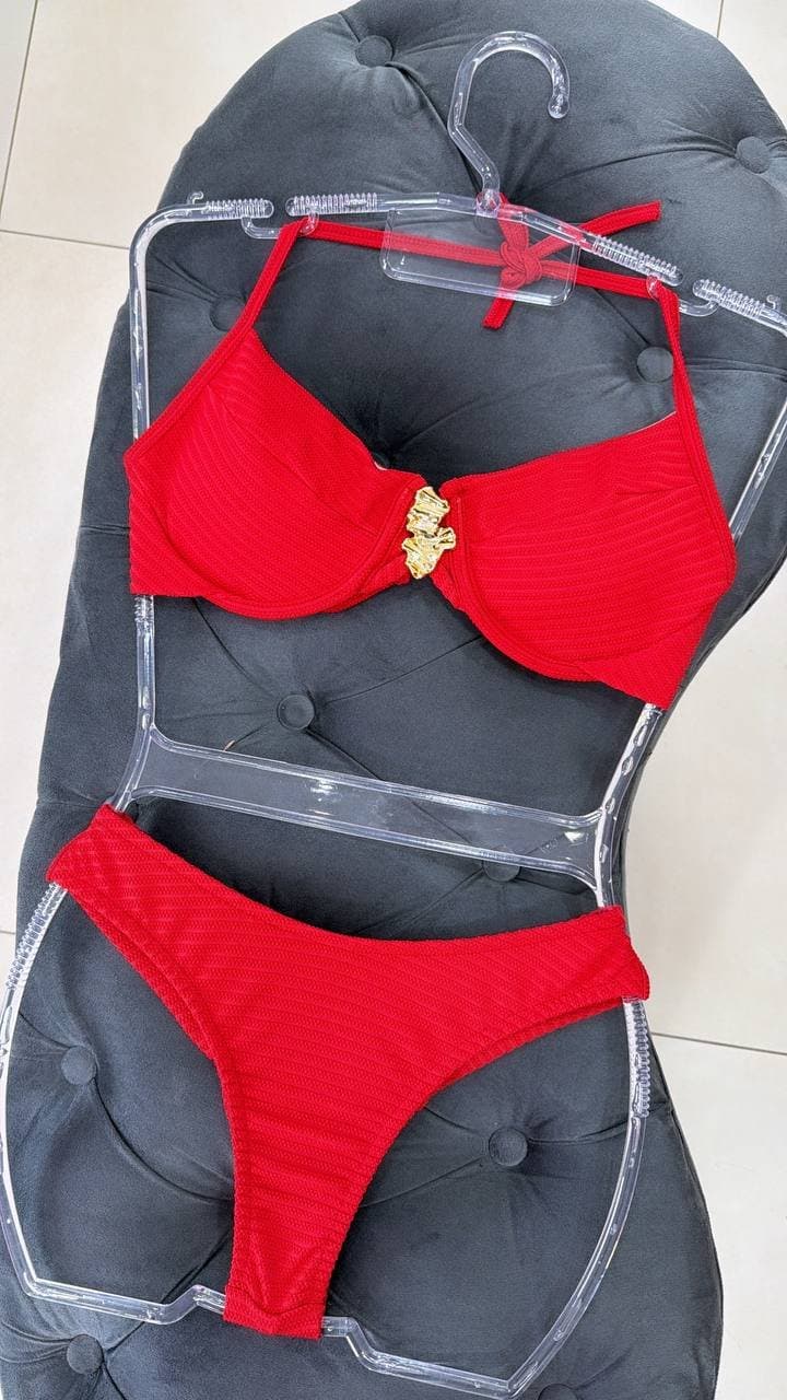 Biquíni Atoalhado Orgânico Dourado Vermelho