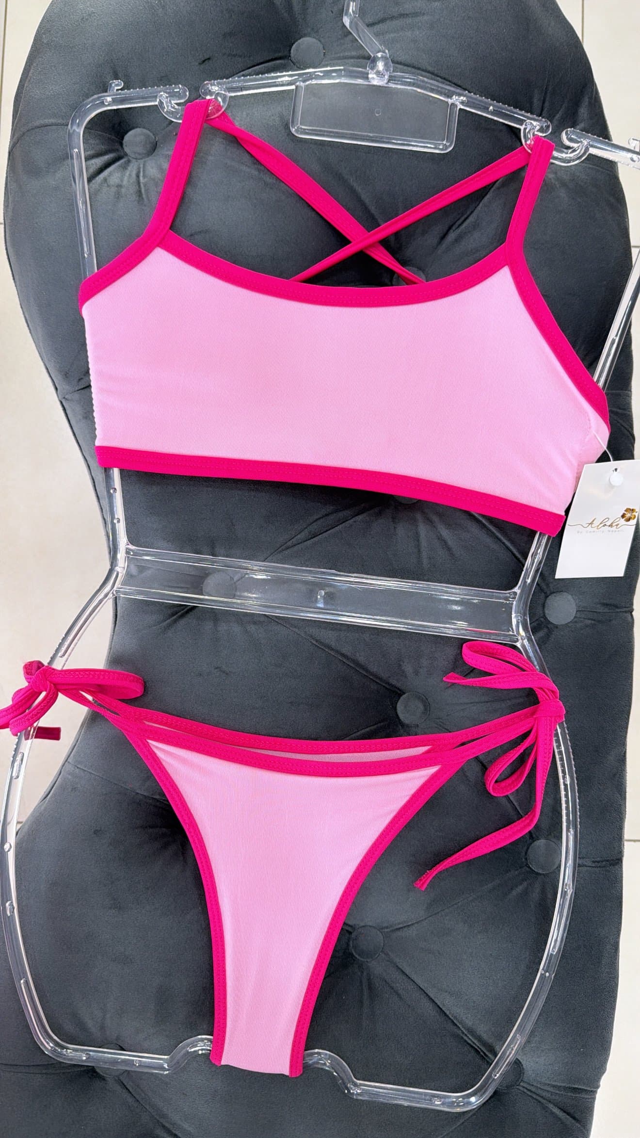 Biquíni Cropped Bicolor Rosa