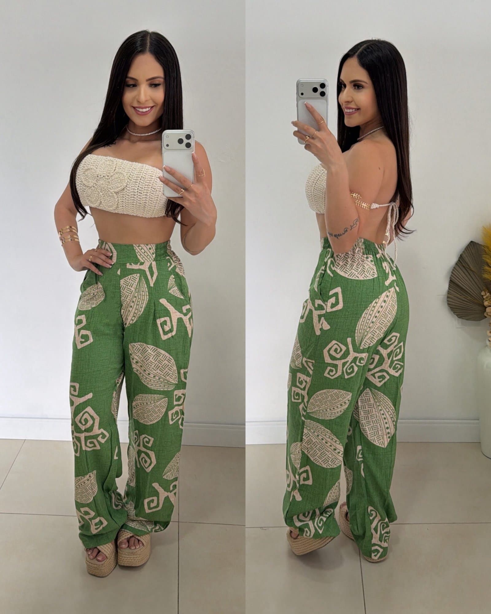 Calça Pantalona Estampada Melissa Verde