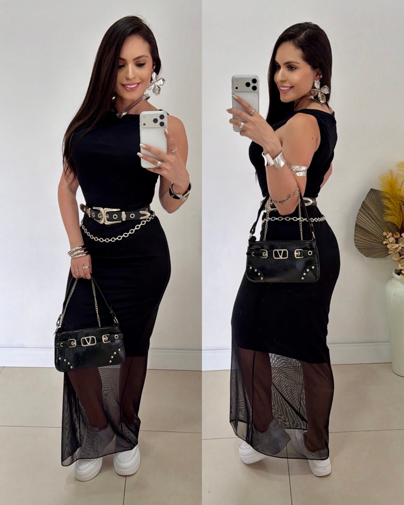 Vestido Longo de Tule Marcia Preto