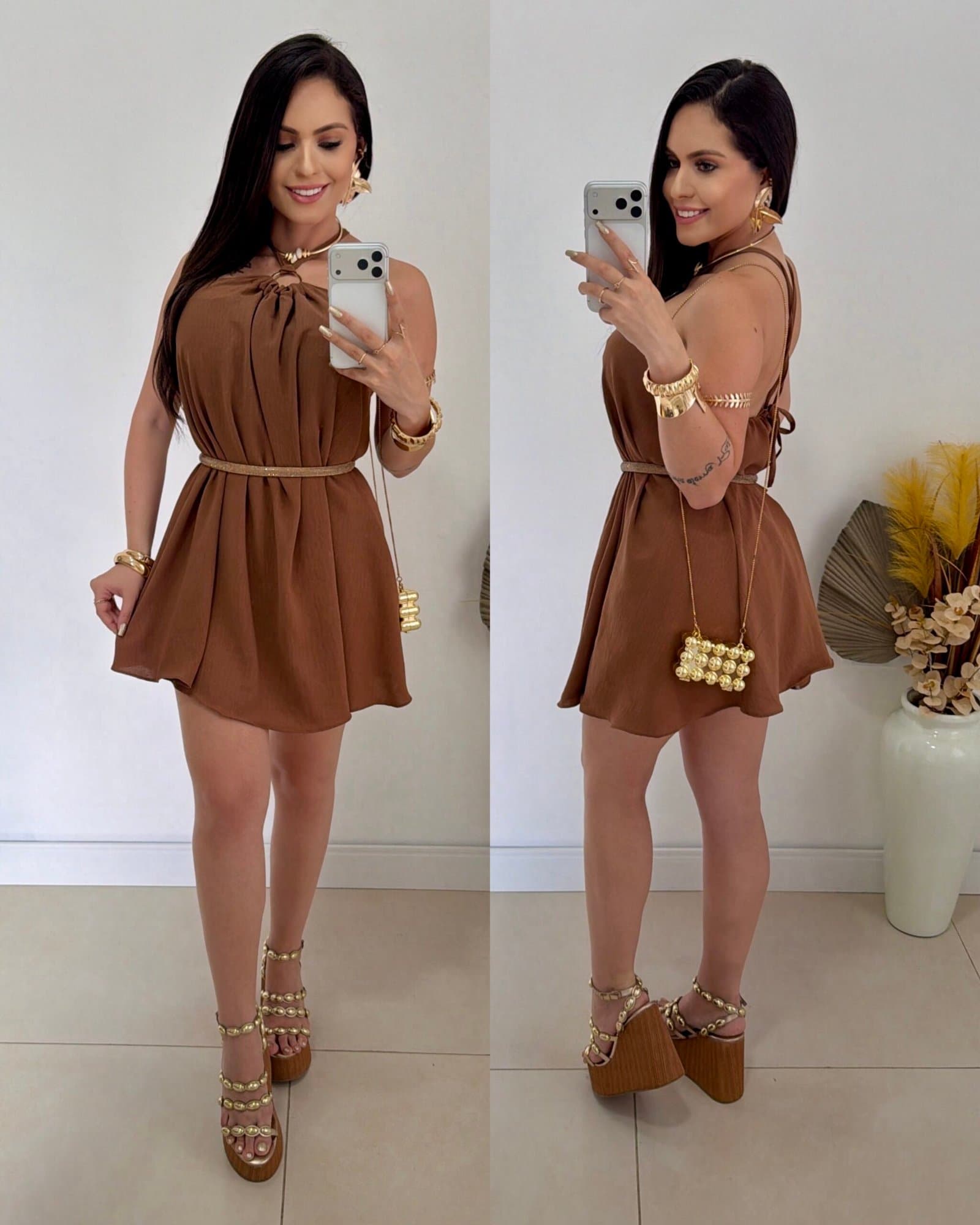 Vestido/Macaquinho Argola Marrom