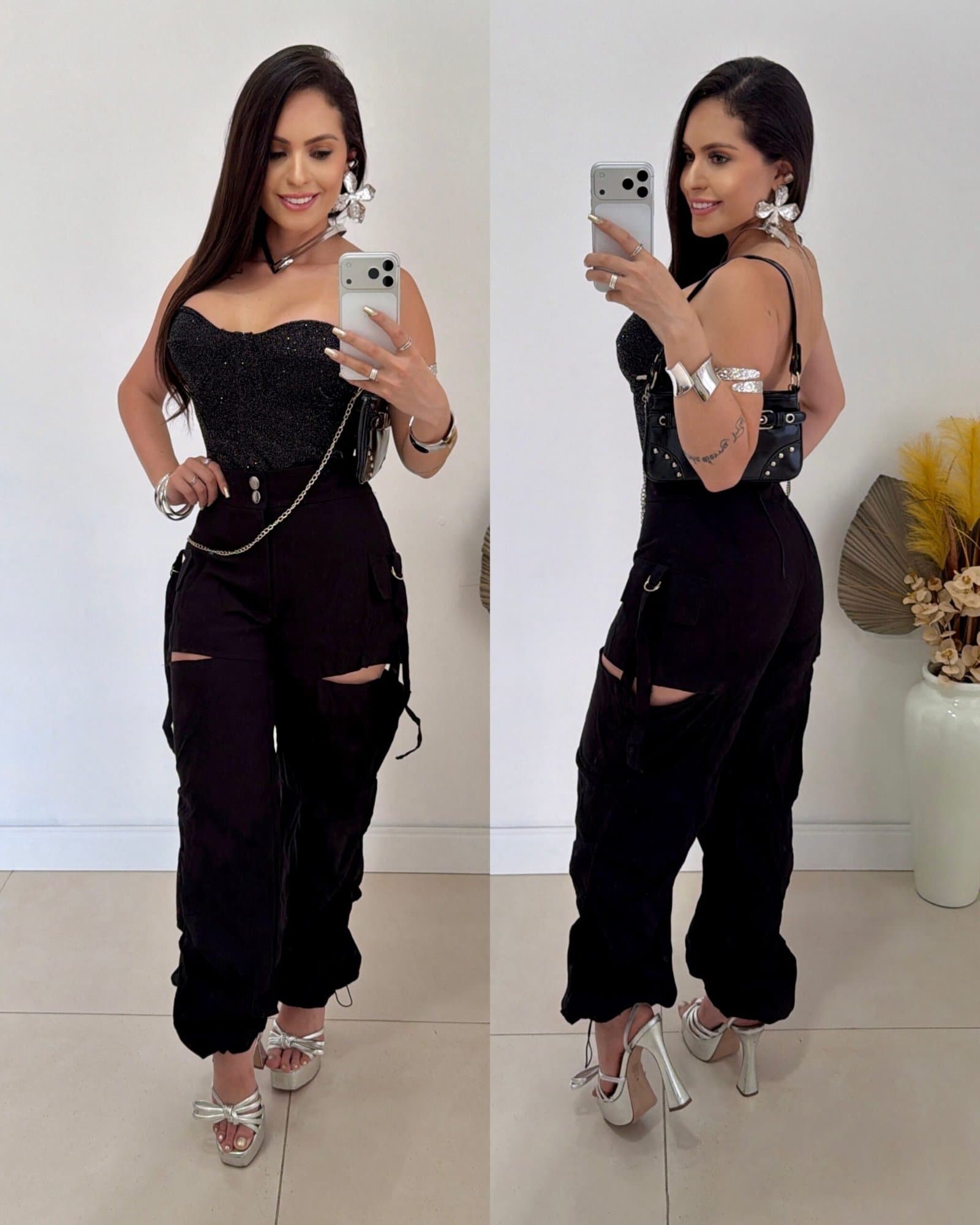 Cropped Corset Shine Preto