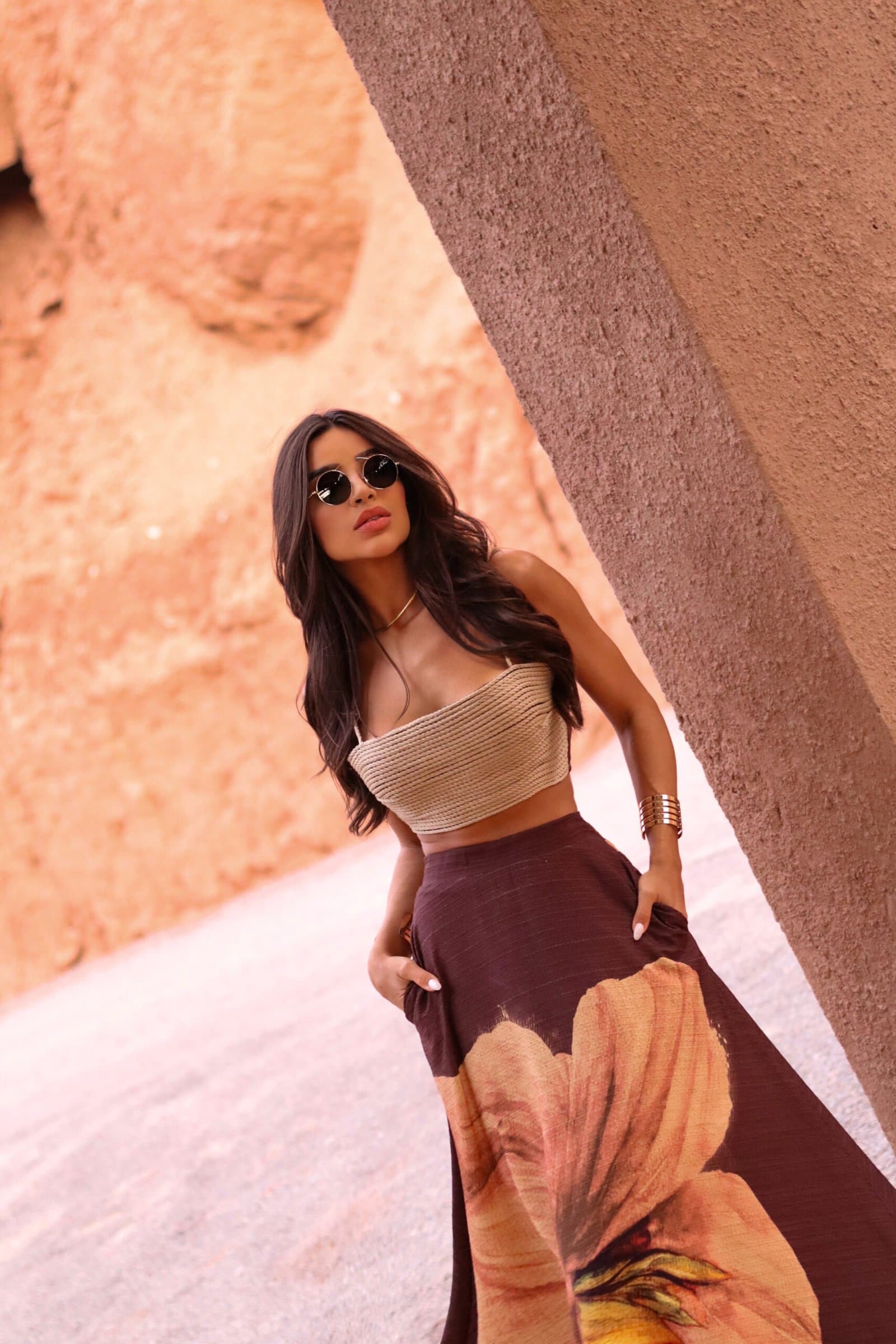 Conjunto Flora Bella - Top Artesanal e Saia Longa Estampada