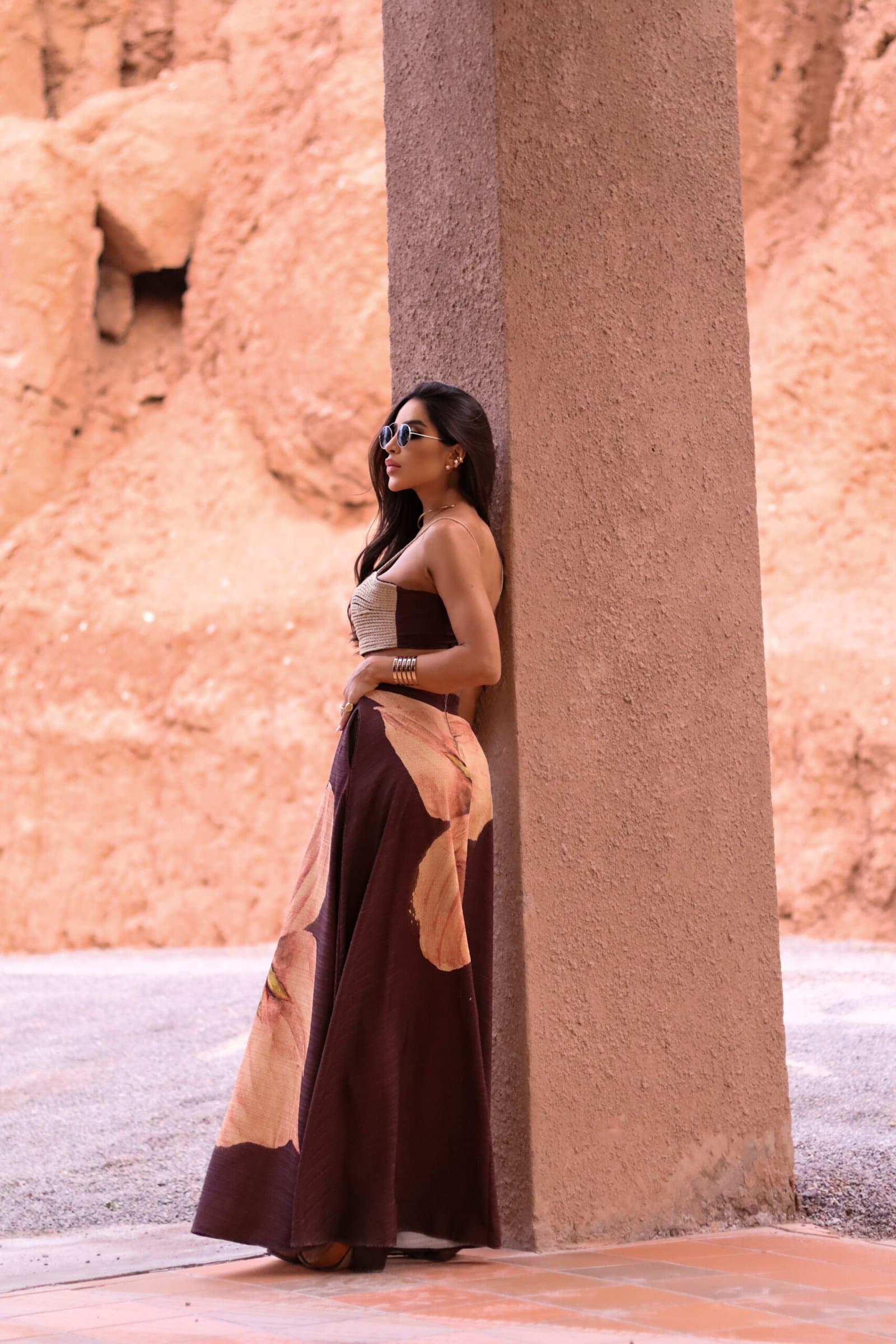 Conjunto Flora Bella - Top Artesanal e Saia Longa Estampada