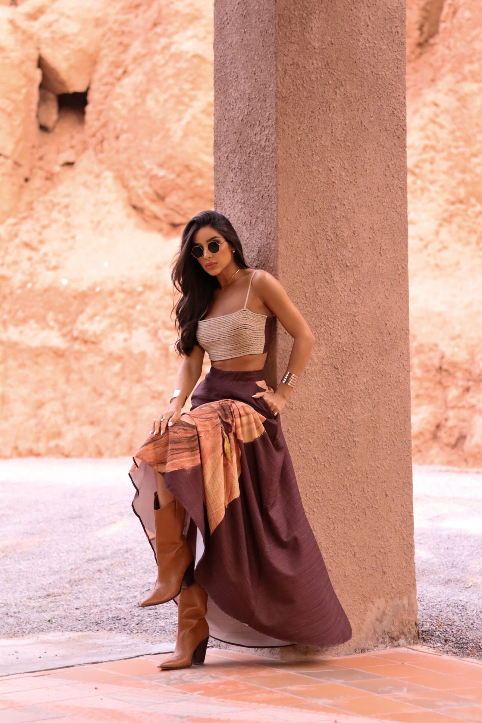 Conjunto Flora Bella - Top Artesanal e Saia Longa Estampada