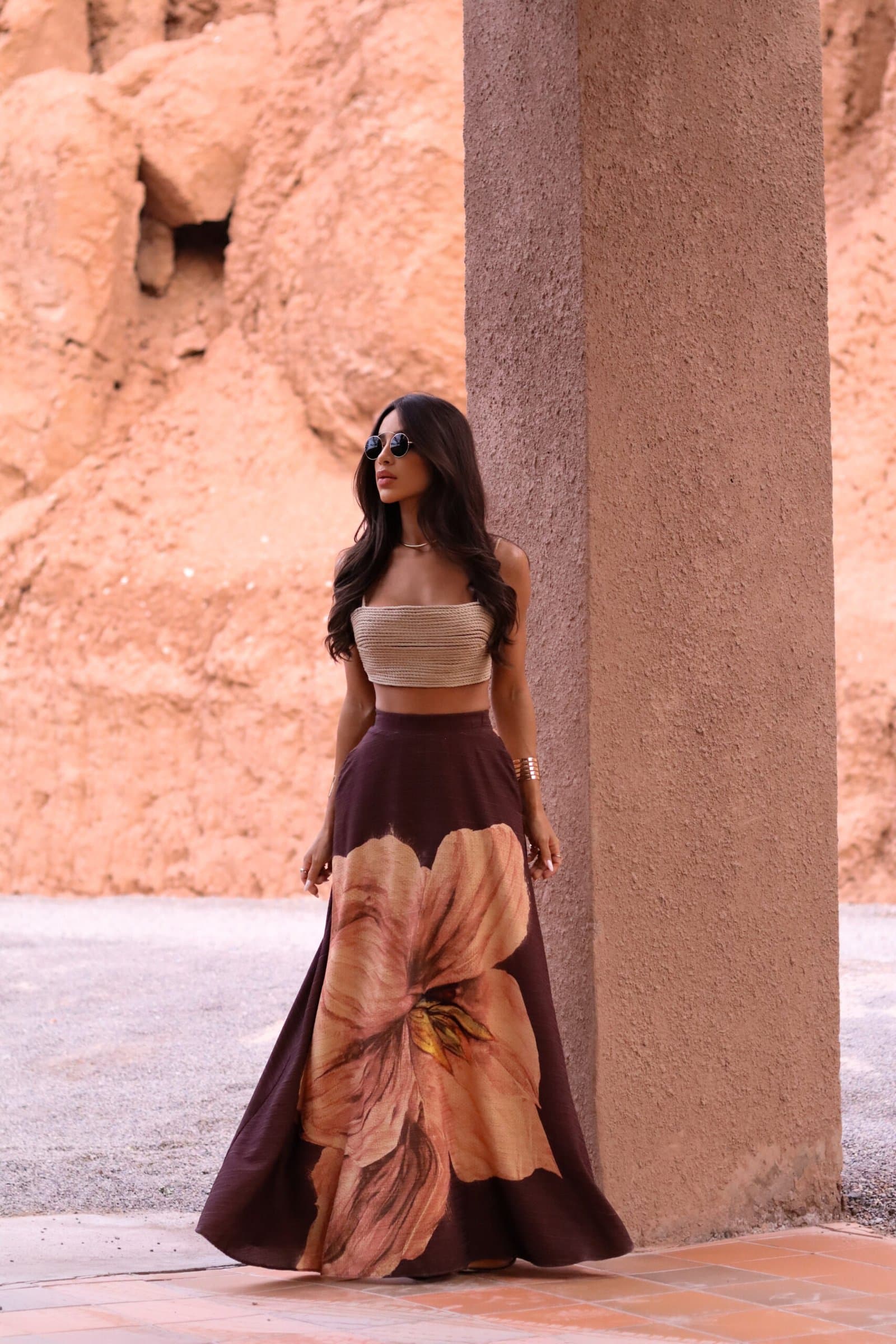 Conjunto Flora Bella - Top Artesanal e Saia Longa Estampada