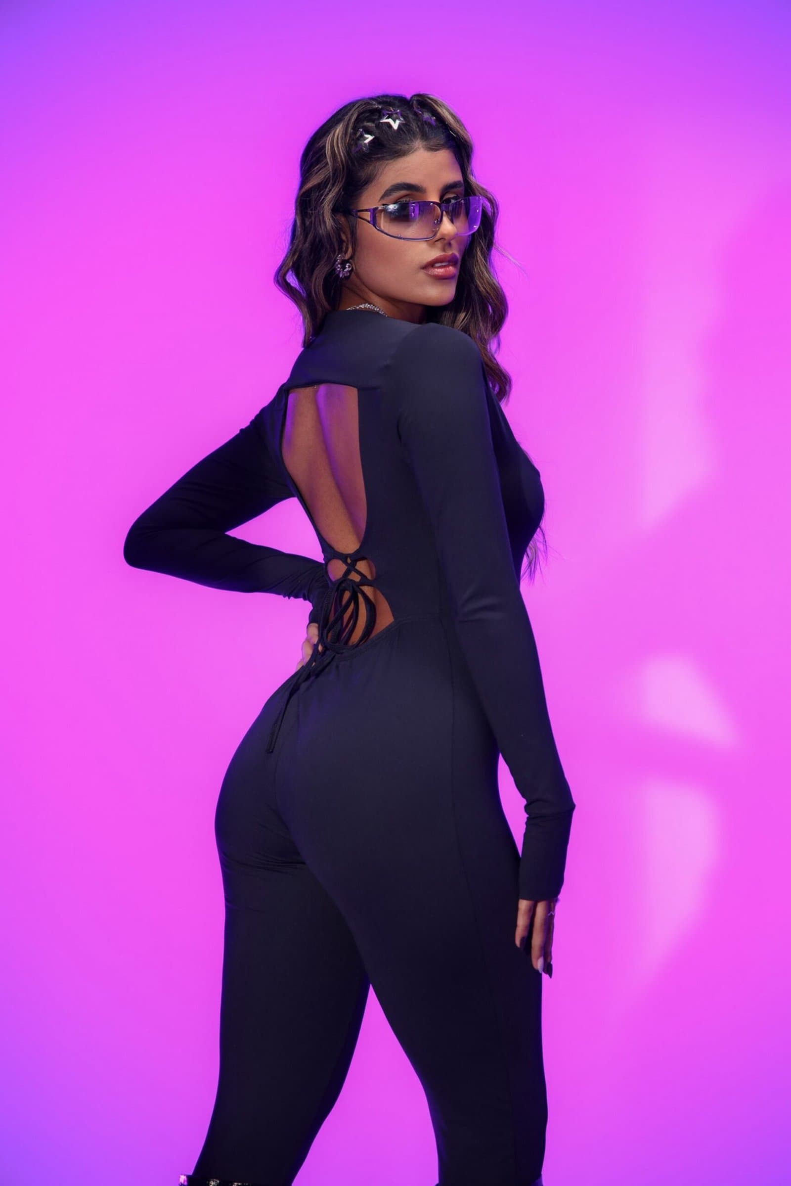 Macacão Longo Poliamida Costas Abertas Preto