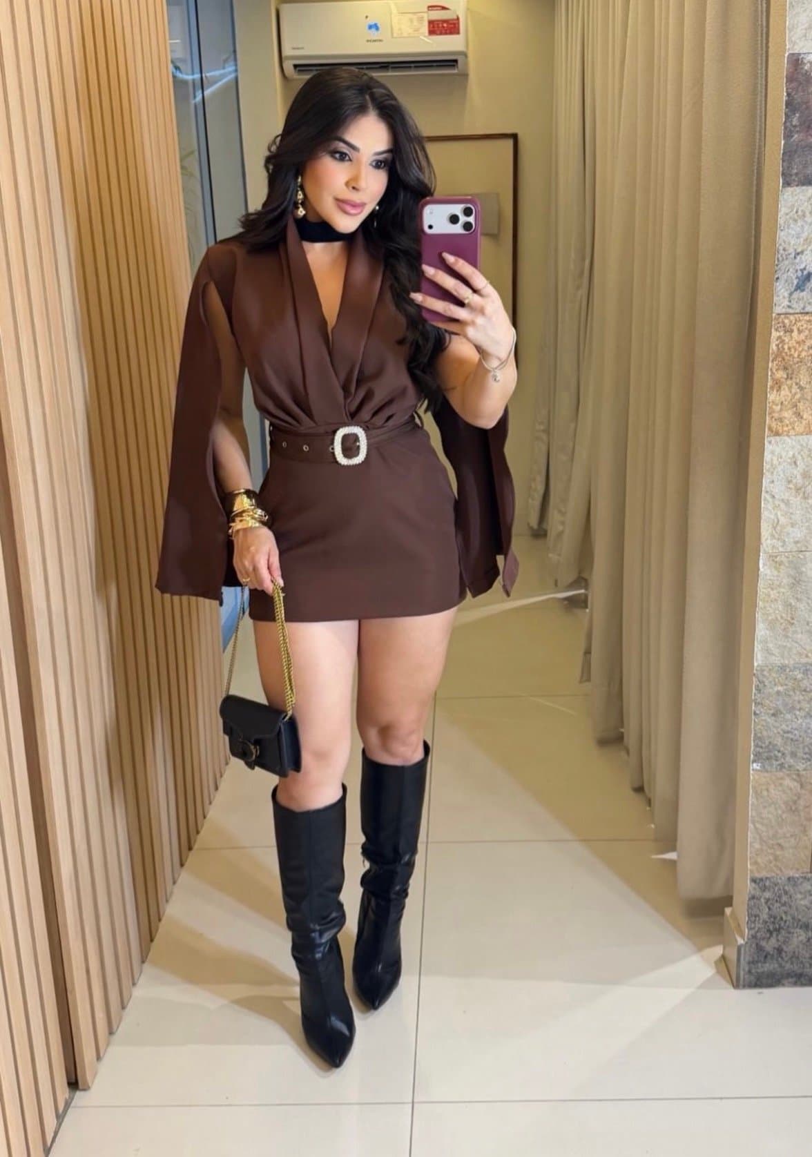 Vestido Alfaiataria Mangas Abertas com Cinto
