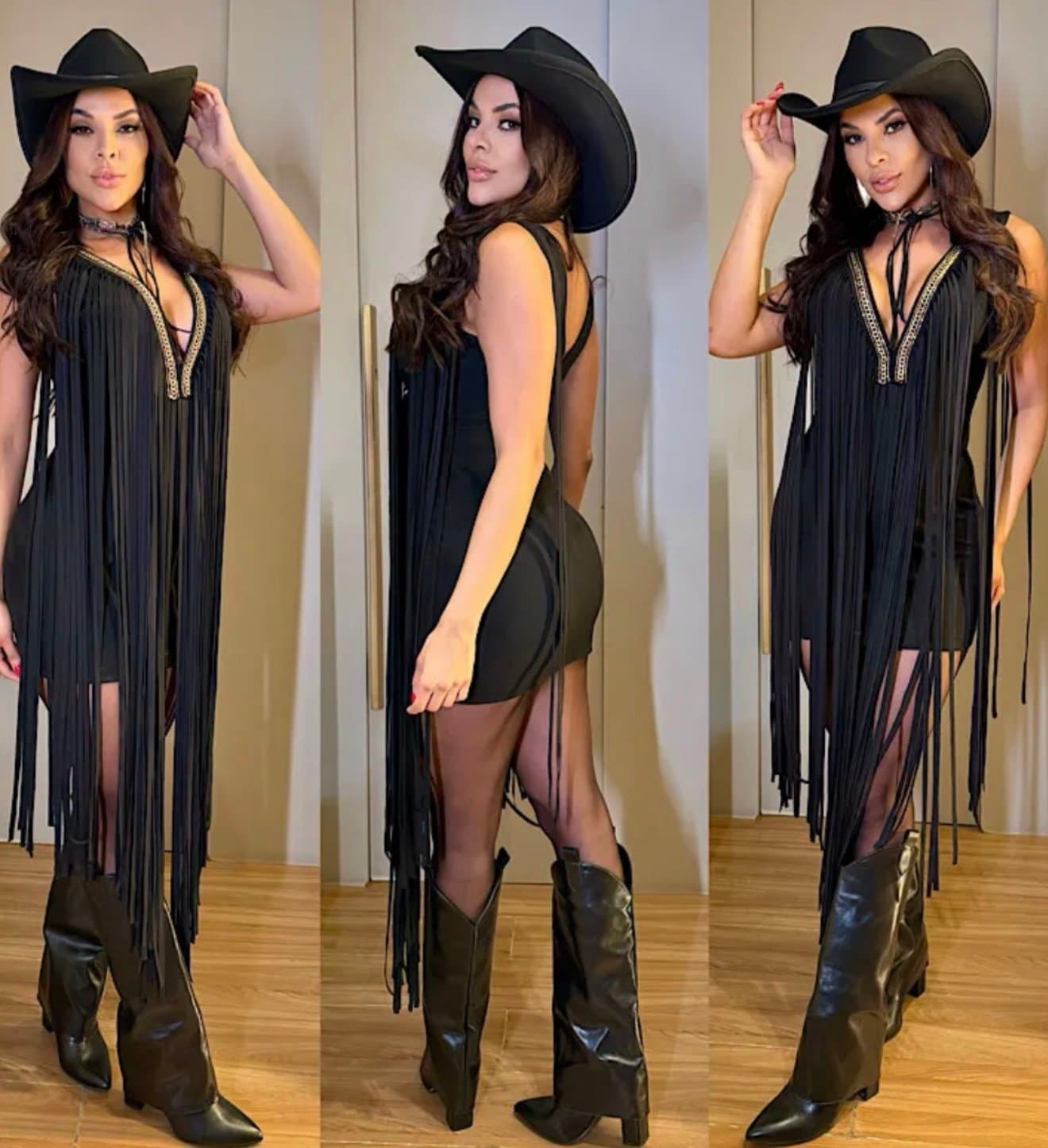Vestido Sierra Franjas com Detalhes Dourado no Busto