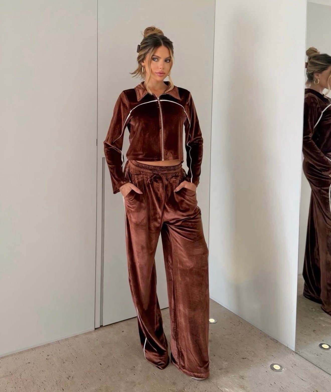 Conjunto Veludo Demi Marrom