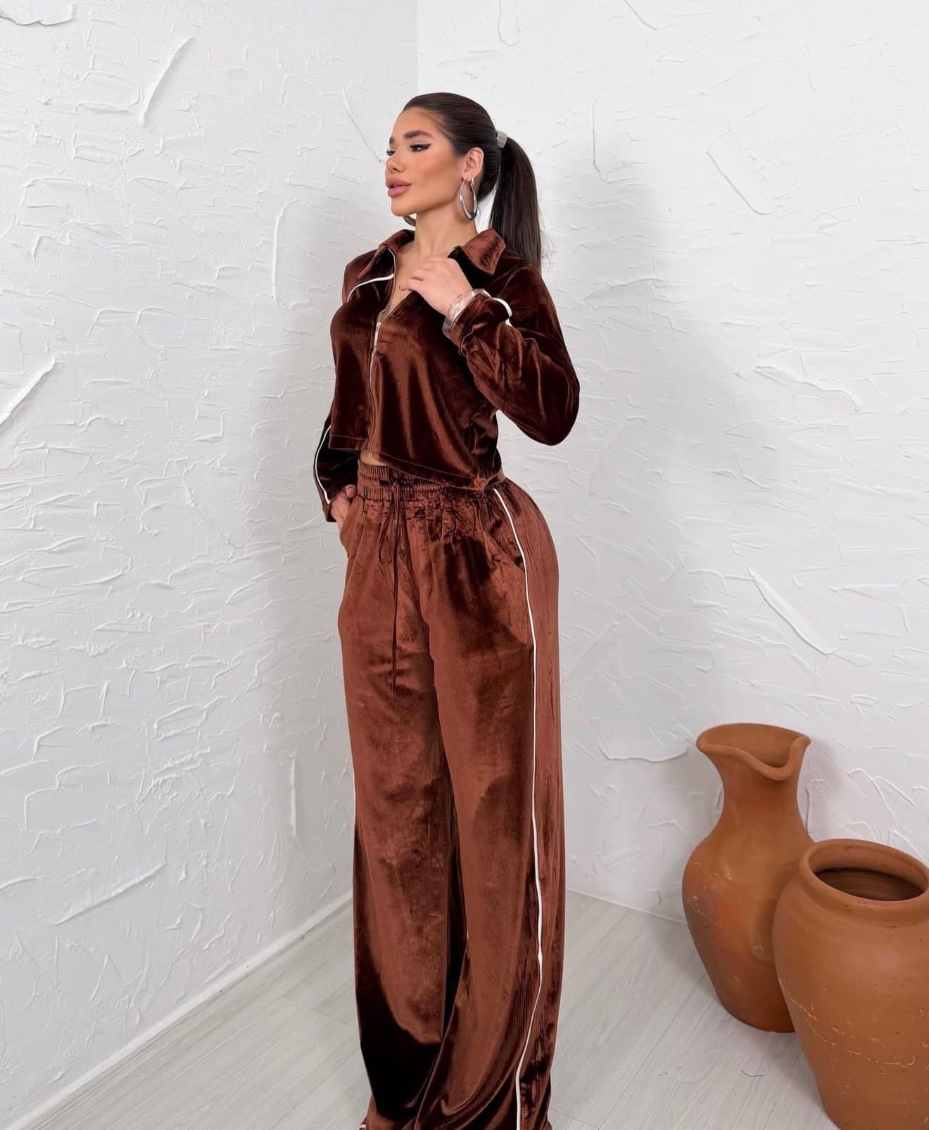 Conjunto Veludo Demi Marrom