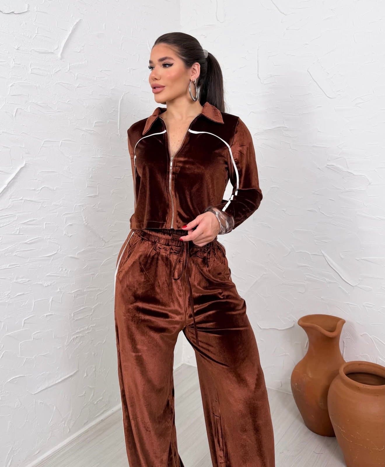 Conjunto Veludo Demi Marrom