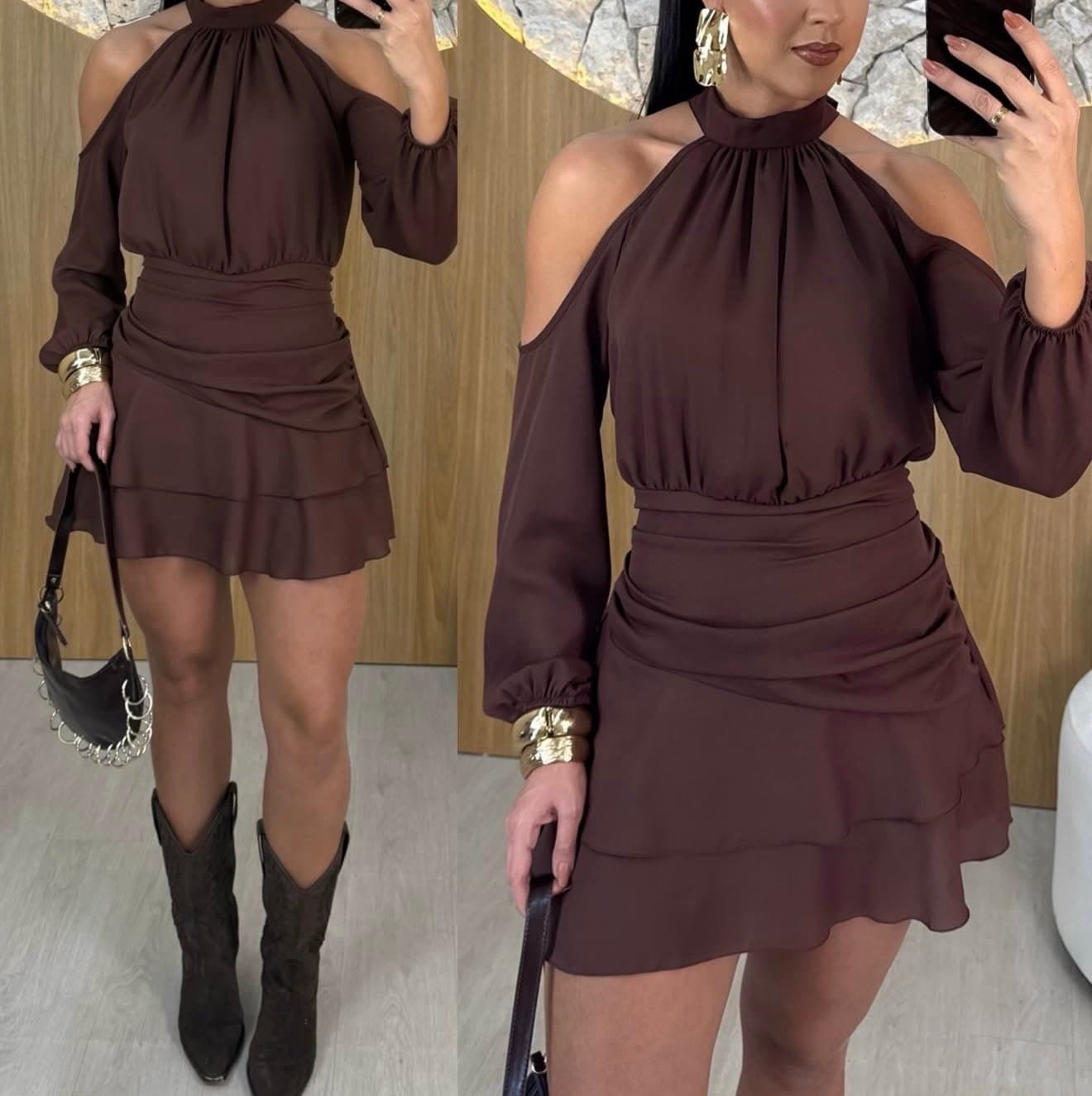 Vestido/macaquinho Chiffon Ombros Abertos