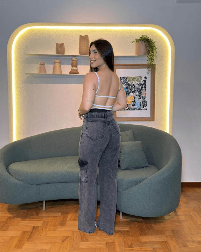 Calça Jeans Cargo Grafite Livia