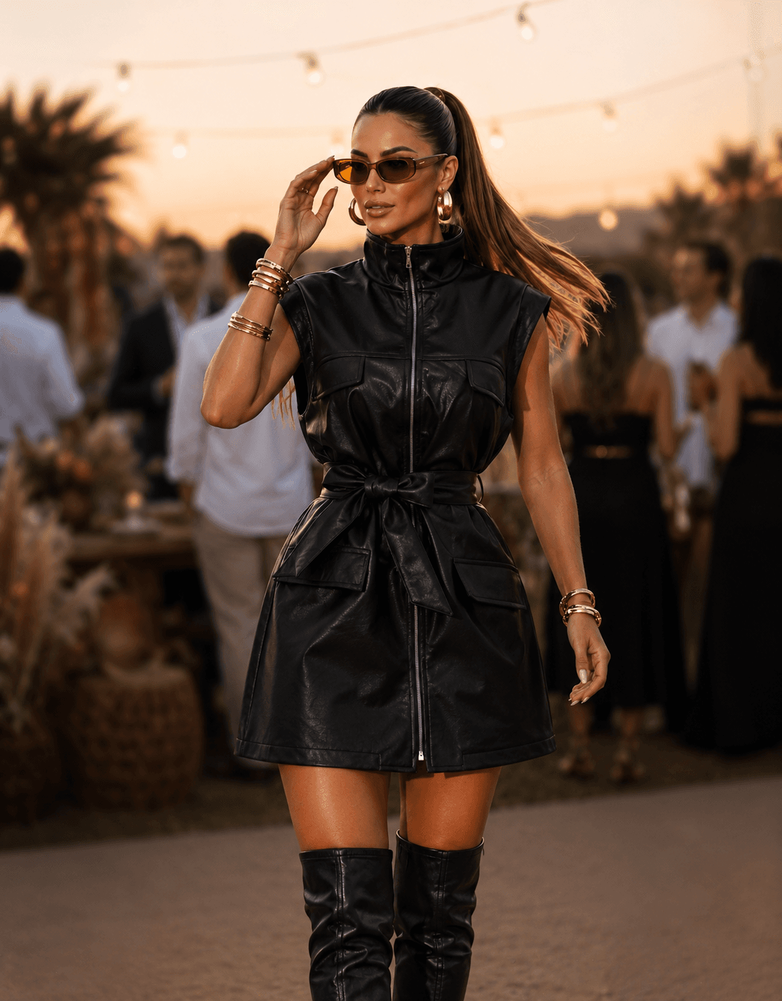 Vestido/colete Meg Preto Courino Croco