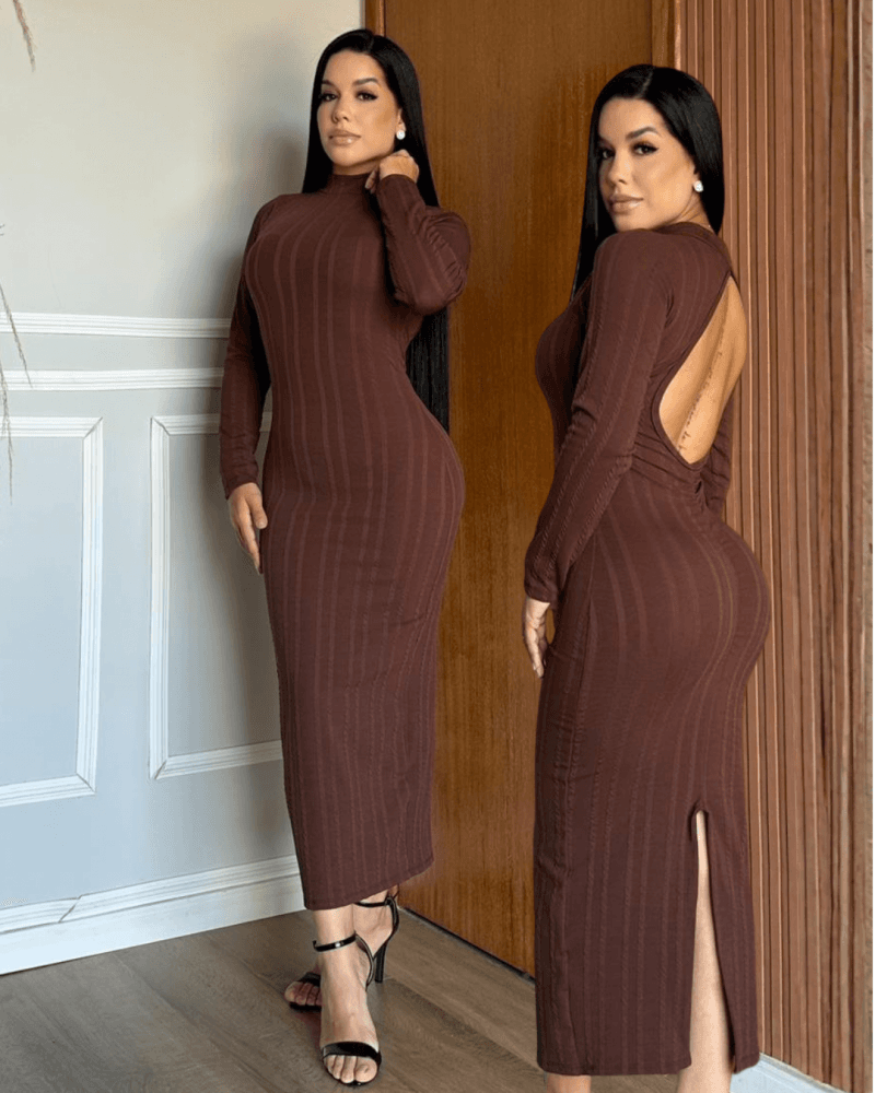 Vestido Longo Costas Abertas Canelado Anarruga