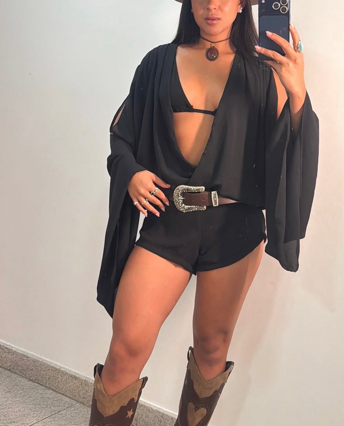Conjunto 3 Peças Flare Chiffon Preto