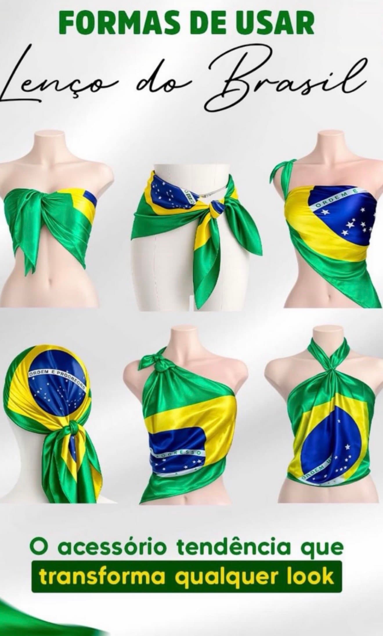 Lenço Cetim Brasil Várias Formas de Usar