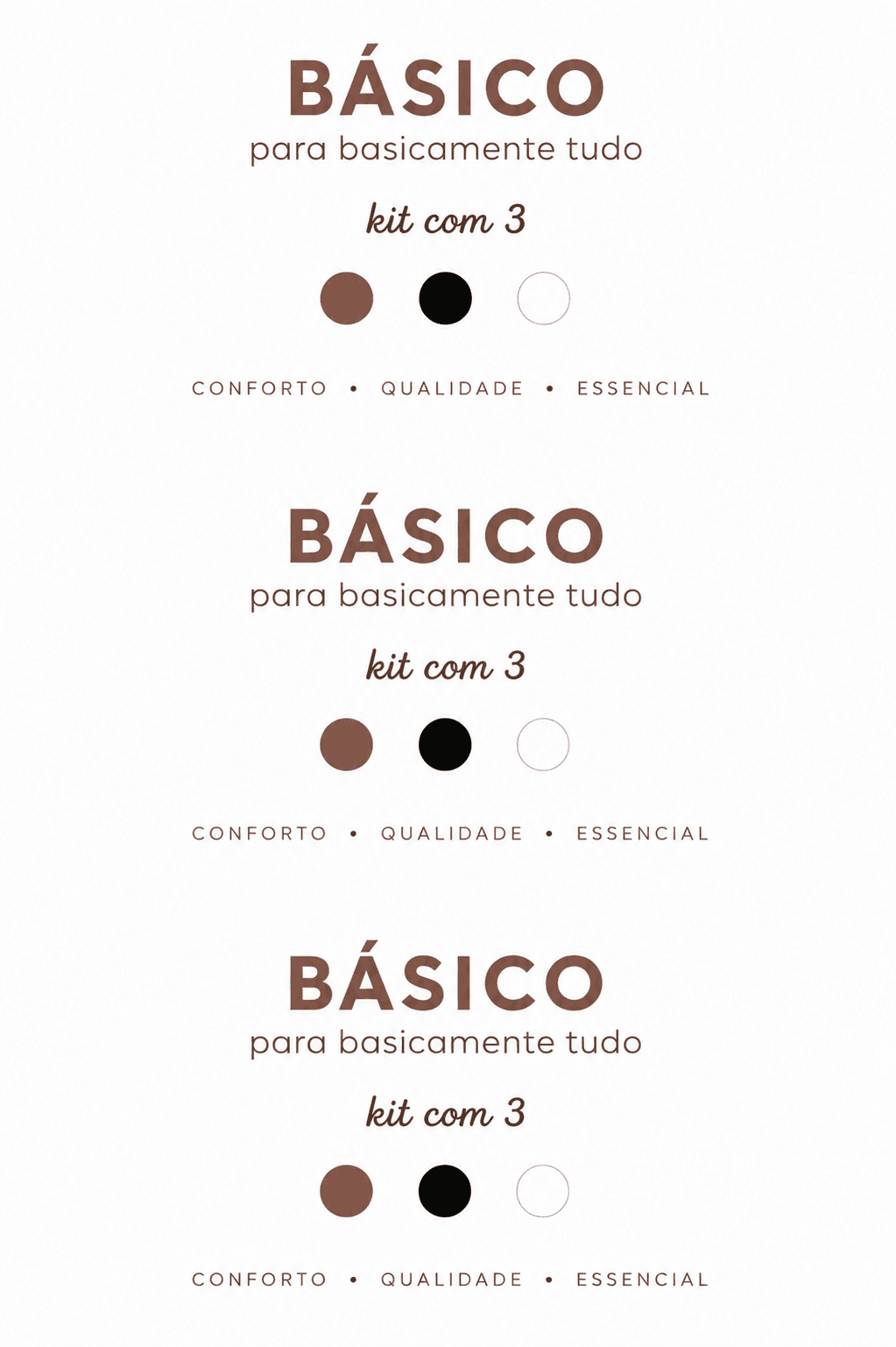 Kit 3 Blusas Caneladas Gola Alta Flaneladas Básicas – Marrom, Branca e Preta