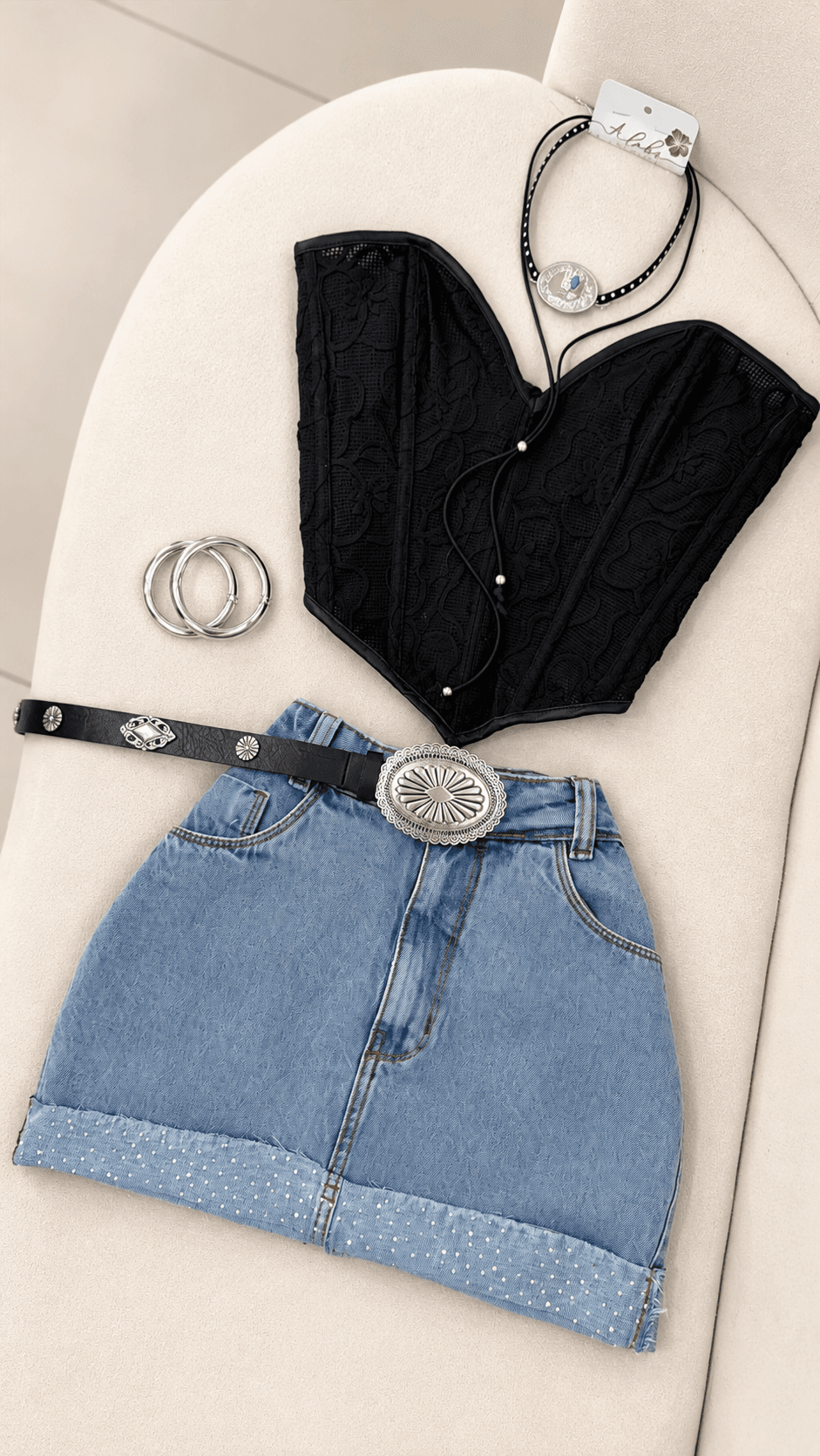 Saia Jeans Pop Modas com Strass