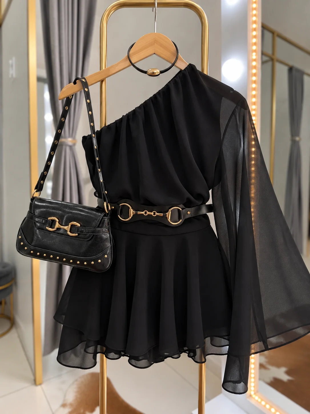Vestido/macaquinho Chiffon Manga Única Karol