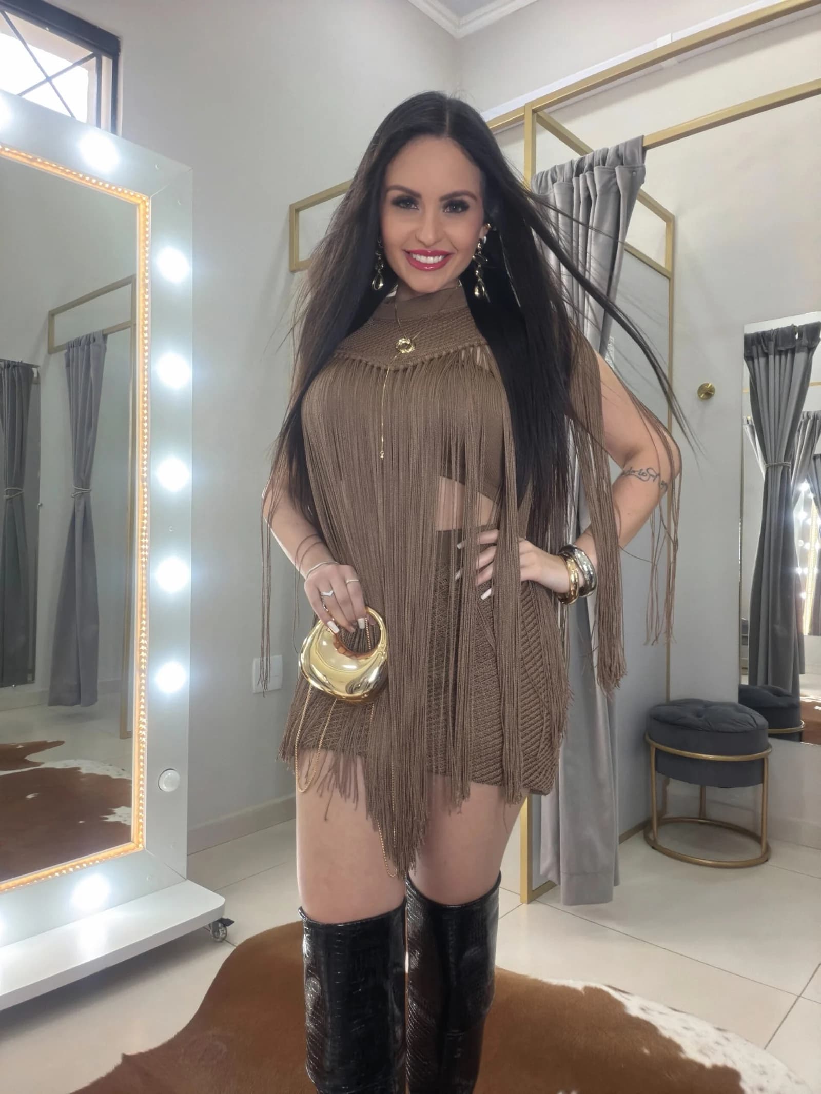 Conjunto 3 Peças com Franjas Luxo Tricô Rayon Premium