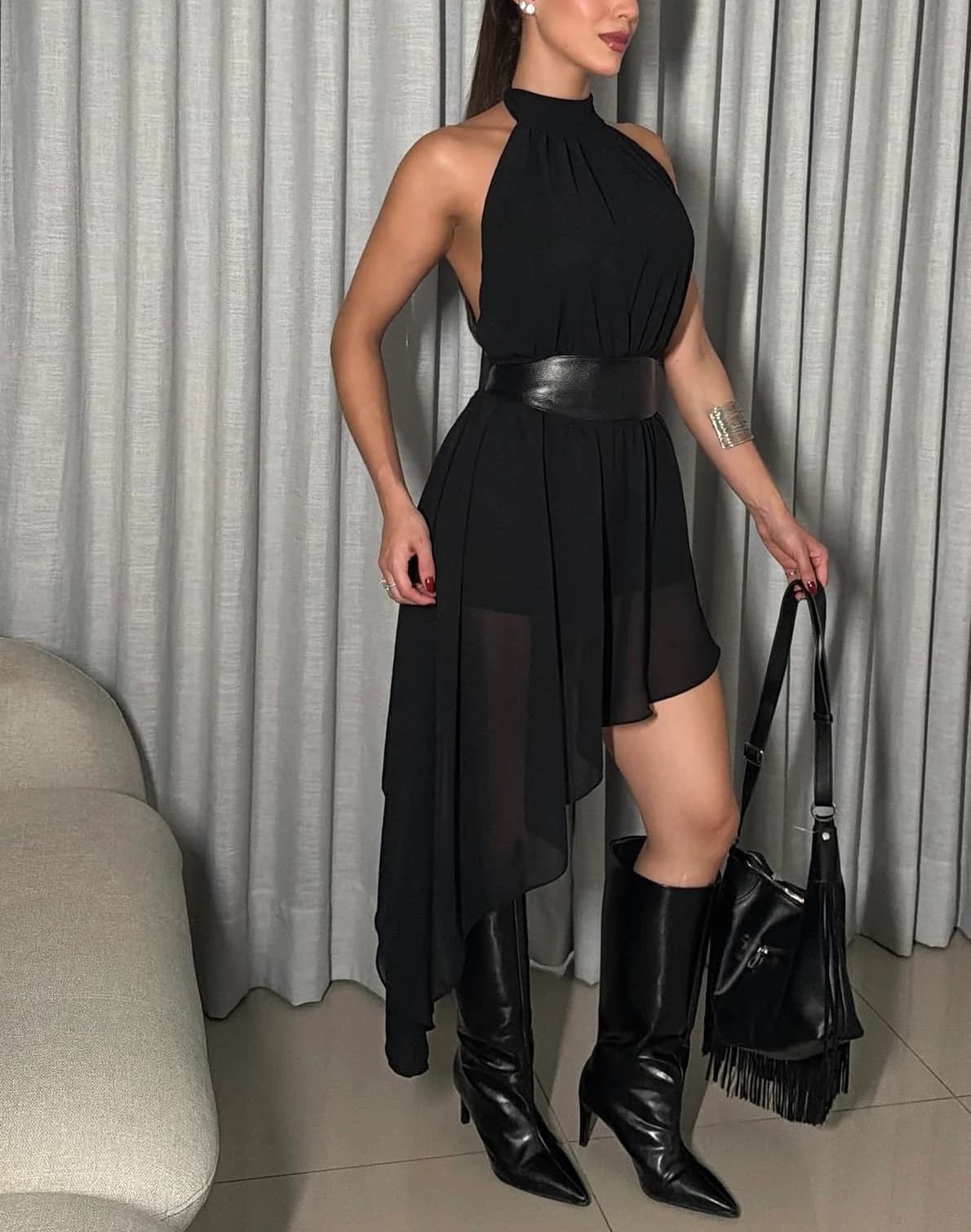 Vestido/macaquinho Assimétrico Chiffon