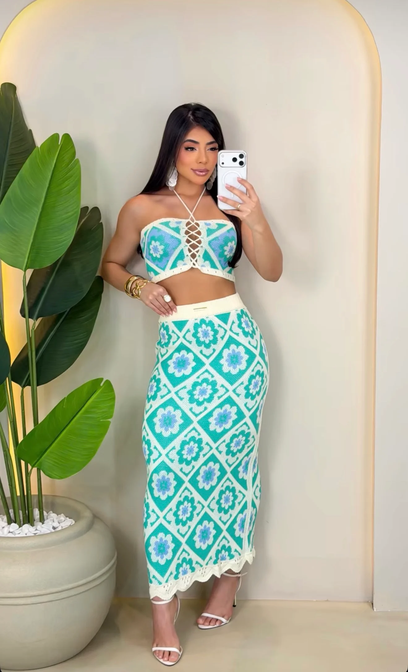 Conjunto Tricô Trancoso Floral