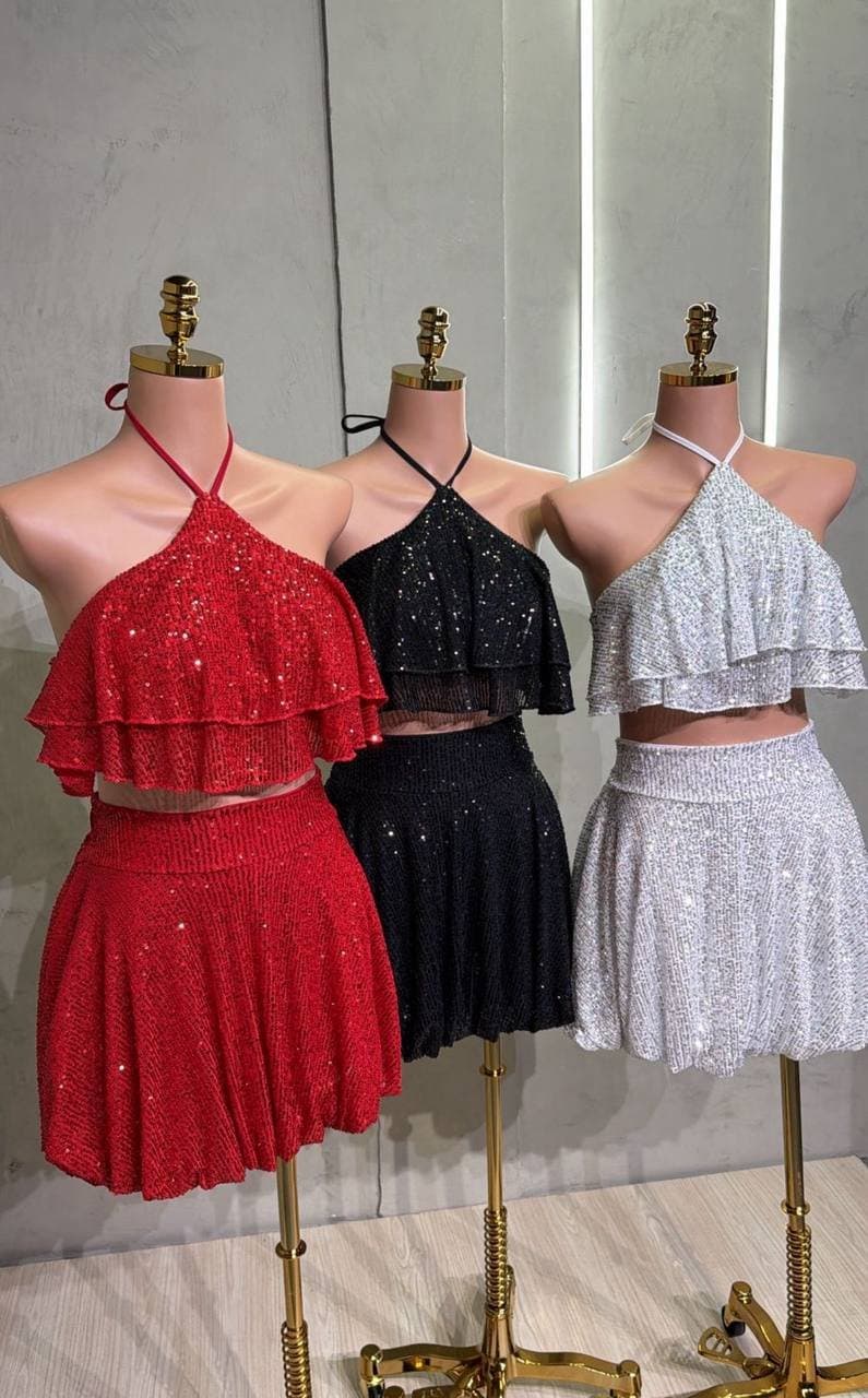 Conjunto Paetês Livia Vermelho