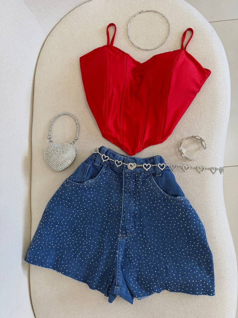 Cropped Corset Acetinado Coração