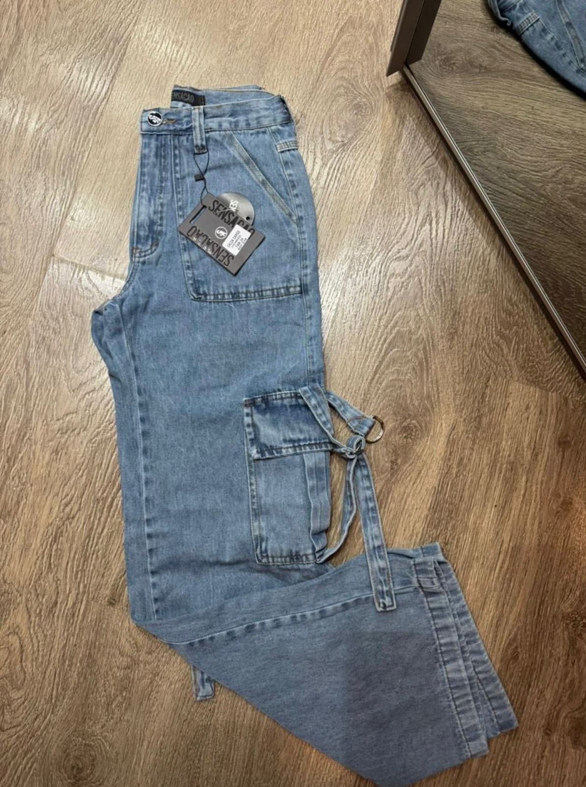 Calça Jeans Sensação Wide Leg Cargo