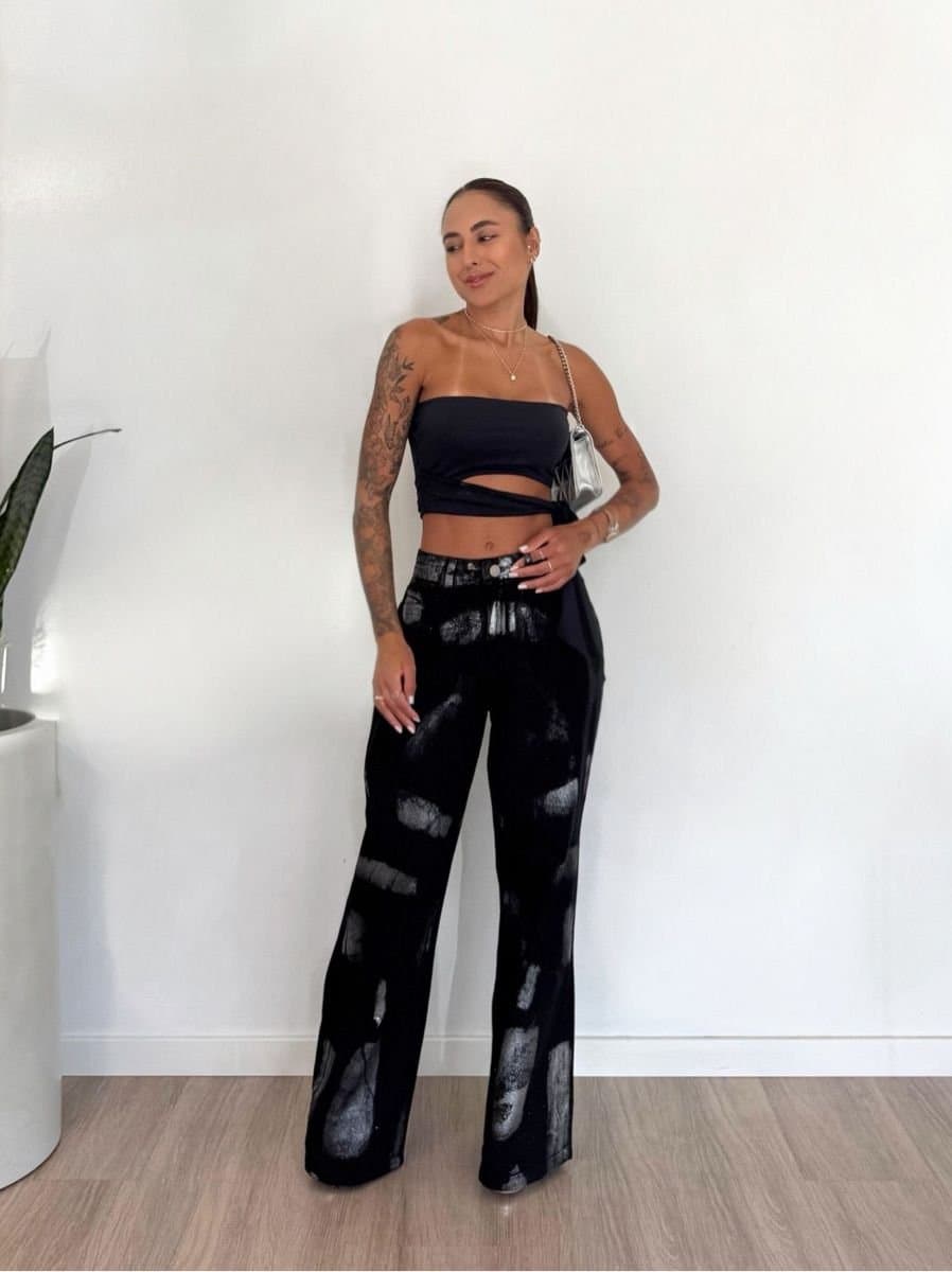 Calça Jeans Foil Pintura Metálica