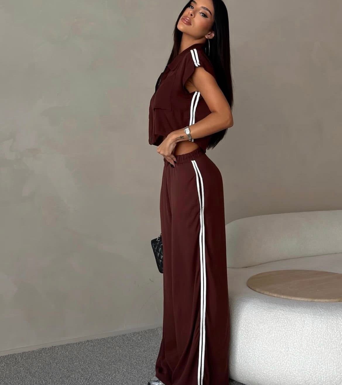 Conjunto Mariah Listras Marrom