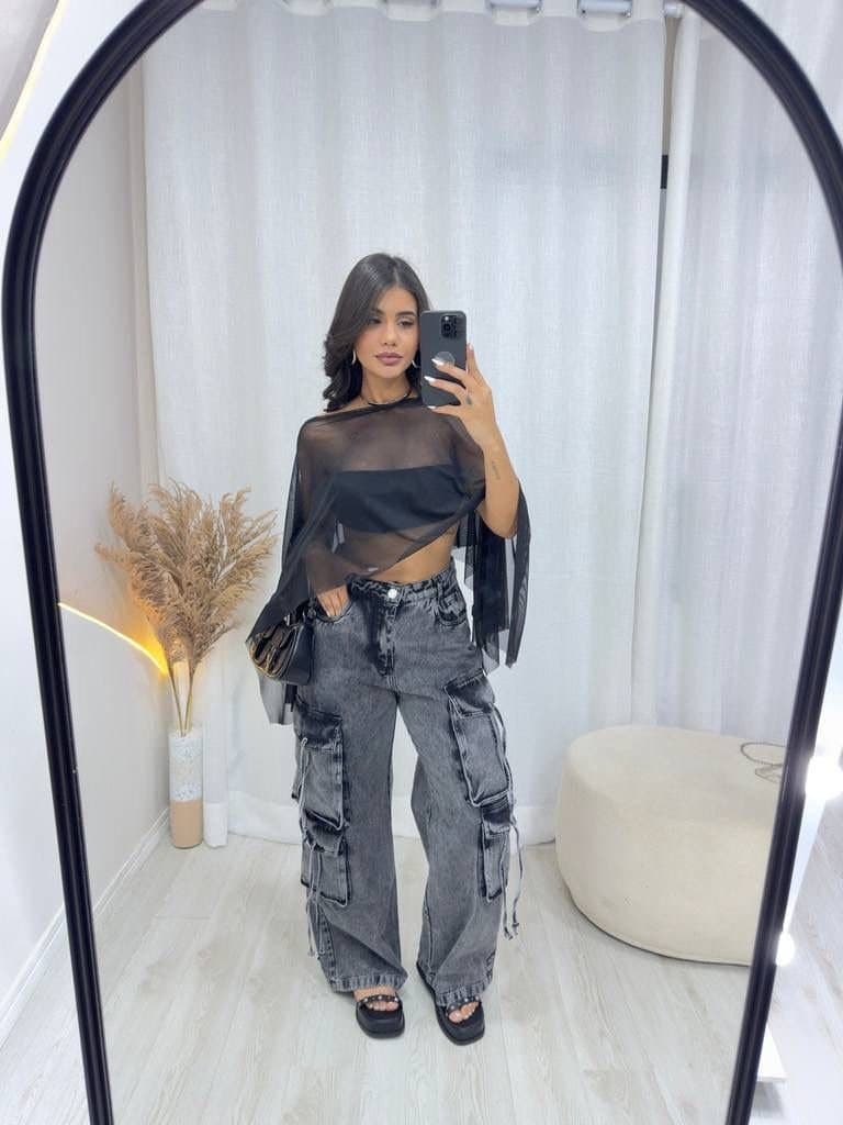 Capa Bata Tule Preta