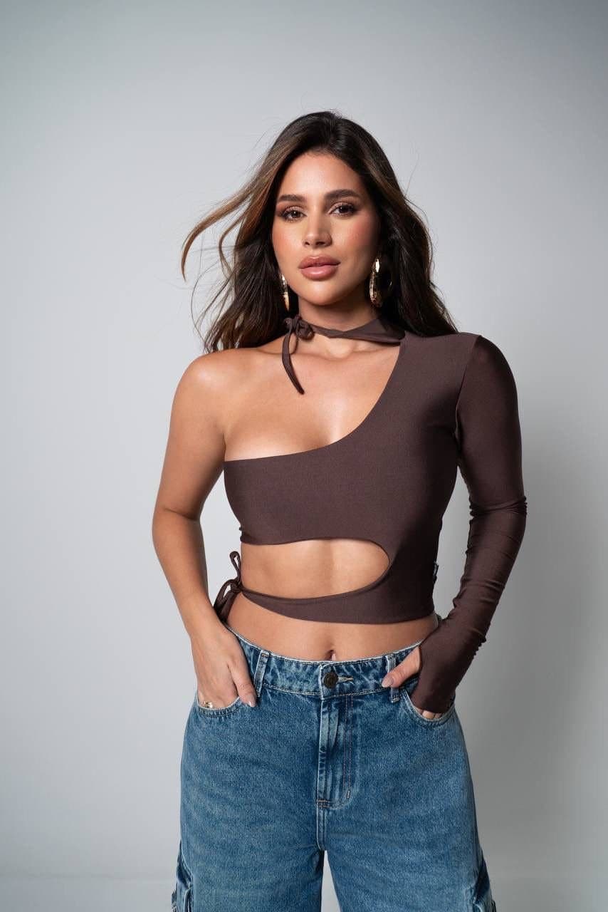 Cropped Thaise Manga Única Recortes