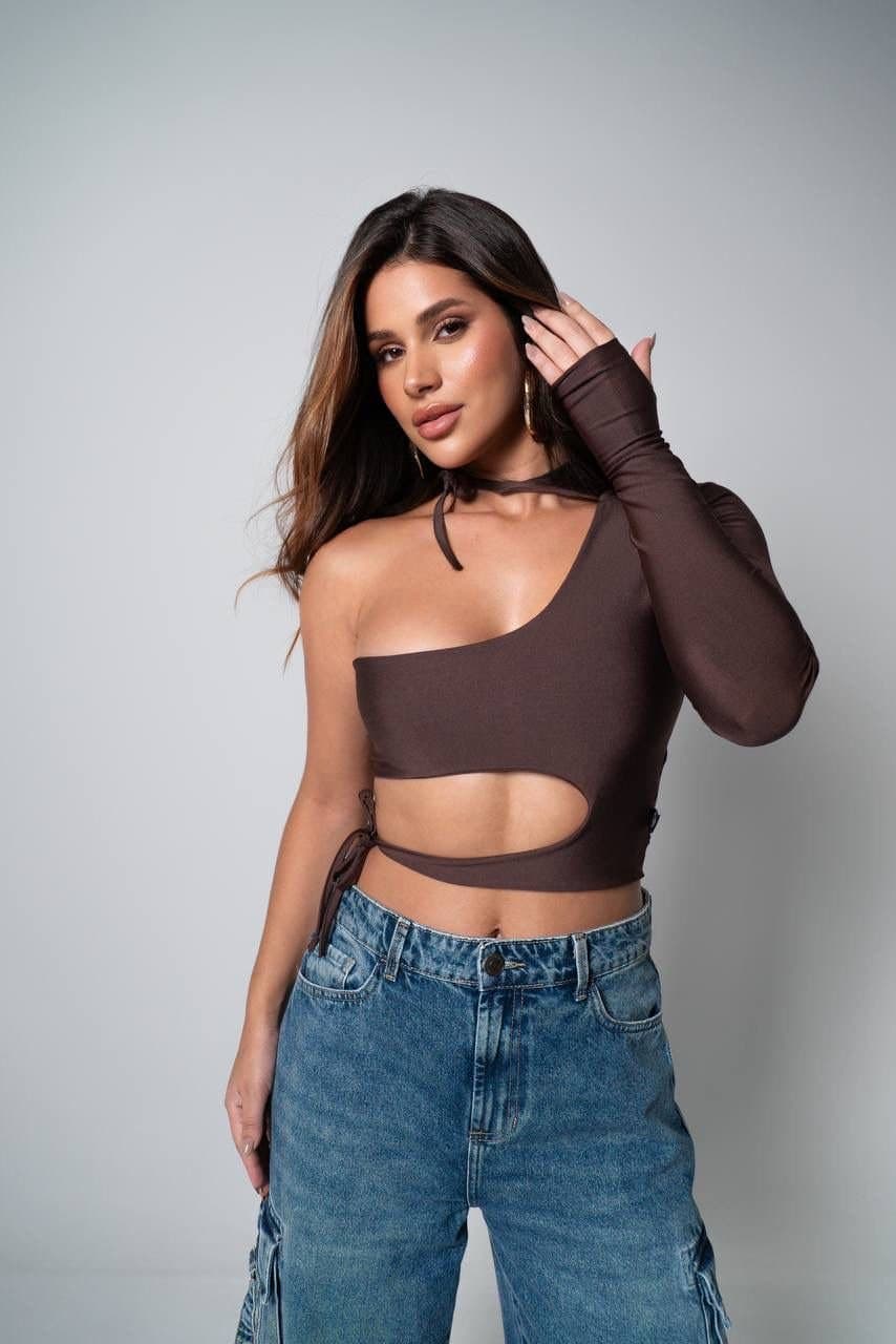 Cropped Thaise Manga Única Recortes