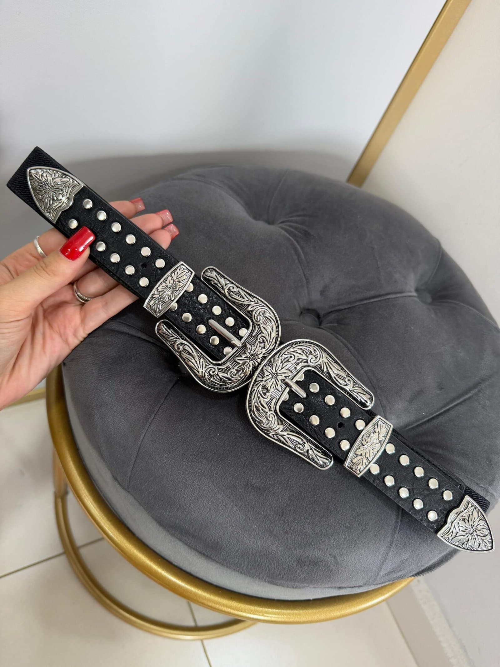 Cinto 2 Fivelas Prata Elástico Preto