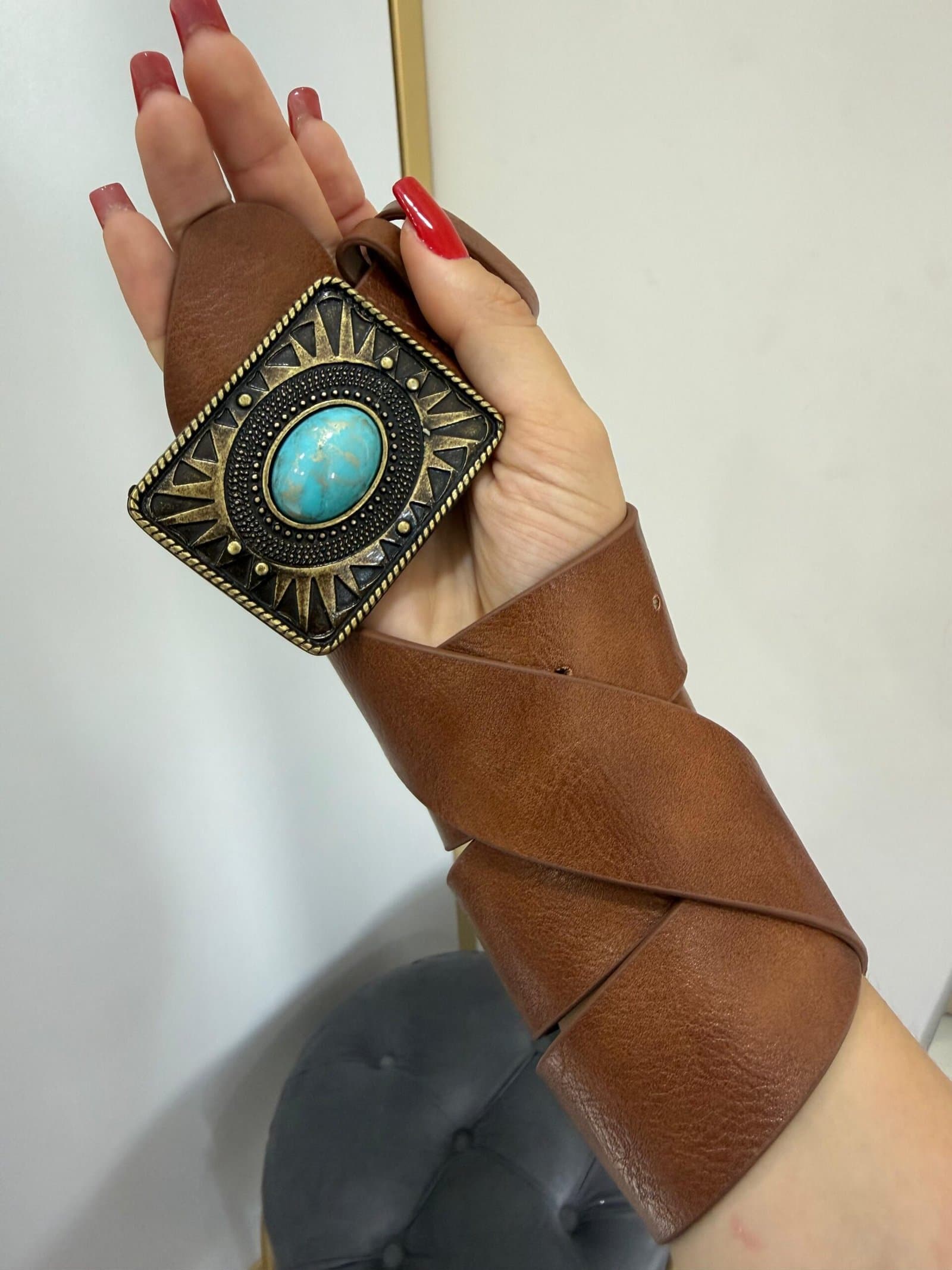 Cinto Fivela Quadrada Turquesa