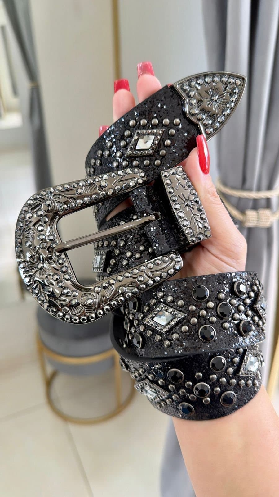 Cinto Grosso Country Strass Luxo Preto Grafite