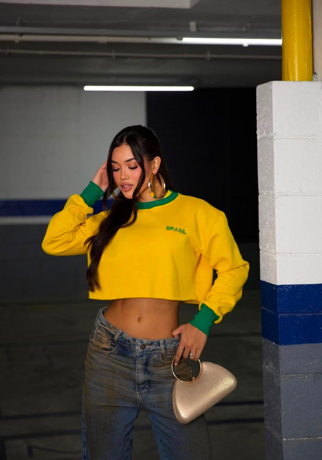 Cropped Moletom Brasil Basic Amarelo