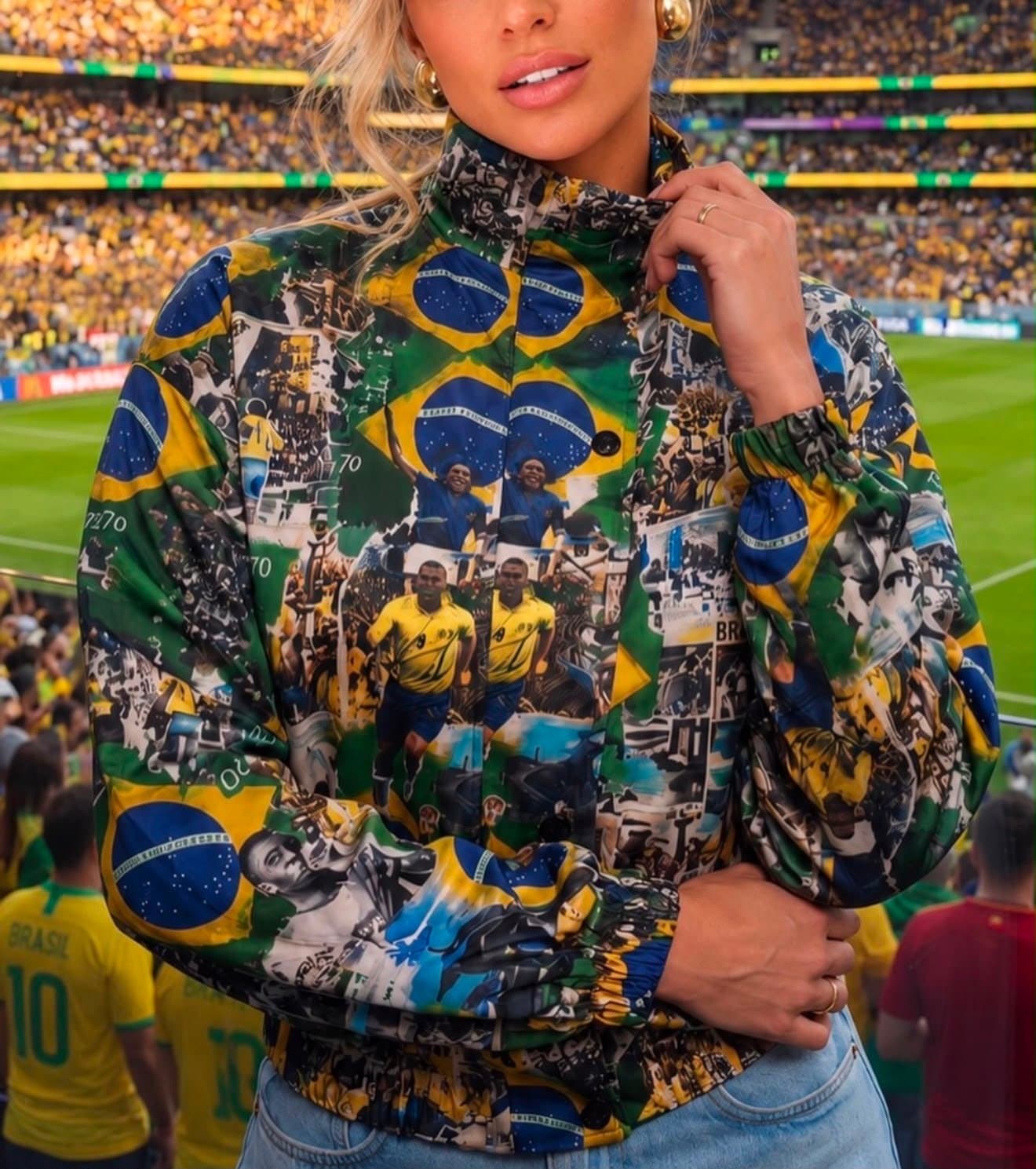 Jaqueta Corta Vento Forrada Estampa Exclusiva Brasil