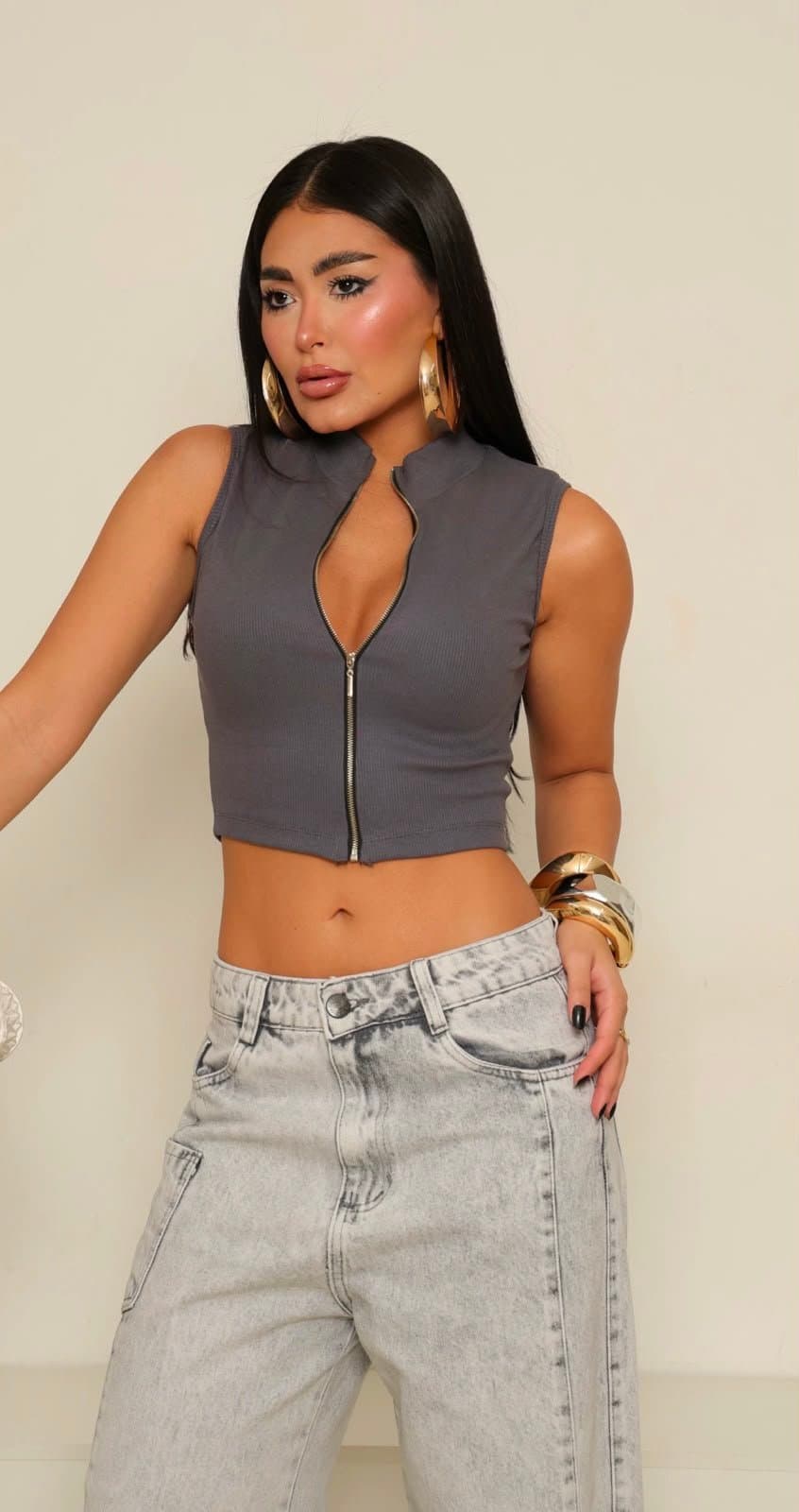Cropped Ribana Canelada com Zíper Mia